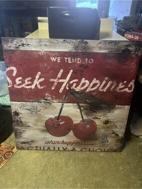 Seek Happiness Red Cherry Wall Art Print by